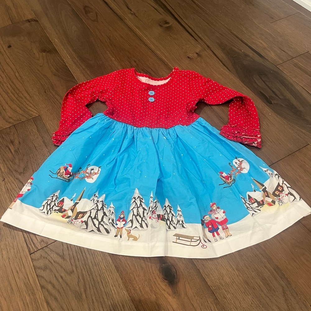 Eleanor Rose Holiday Scene Long Sleeve Dress Size 6-7